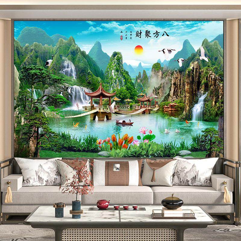 山水画墙纸自粘风景画墙贴画壁画客厅背景墙办公室装饰画墙画贴纸