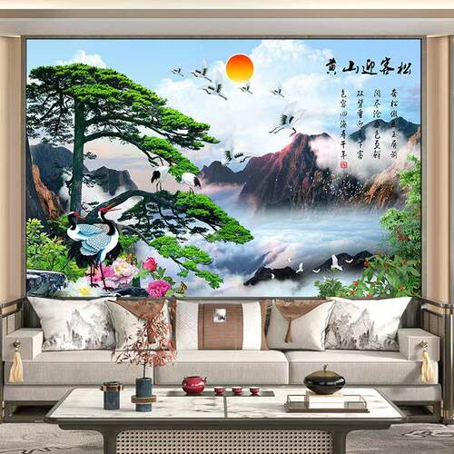 山水画墙纸自粘风景画墙贴画壁画客厅背景墙办公室装饰画墙画贴纸