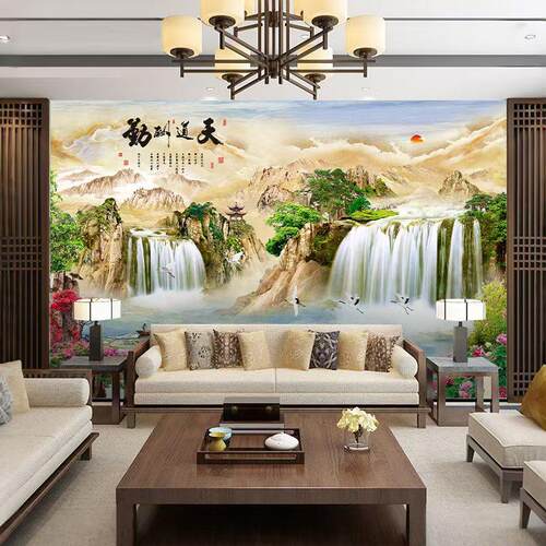 山水画墙纸自粘风景画墙贴画壁画客厅背景墙办公室装饰画墙画贴纸