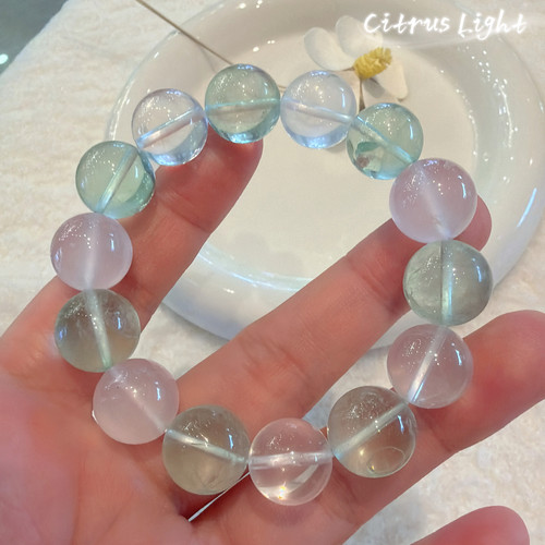 CitrusLight原创天然水晶 碧莞 粉水晶绿萤石 粉绿系水晶手串手链