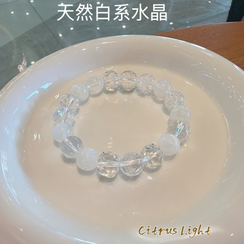 原创「锦绣山河」静心雪花月光手串补金白水晶手链招财生日礼物