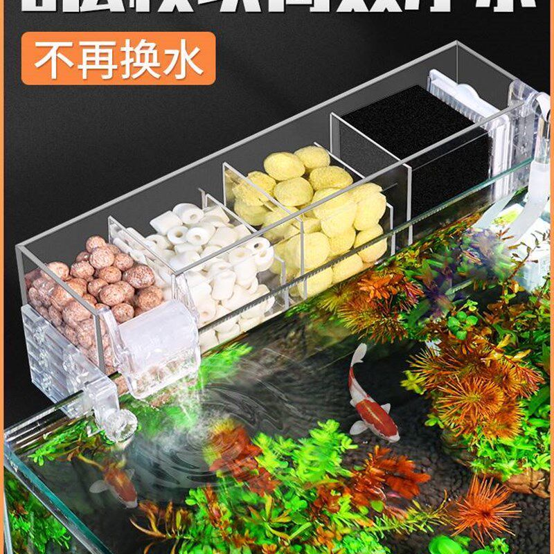 挂壁式鱼缸过滤器龟缸过滤盒三合一增氧上滤壁挂滴流盒内置顶部净