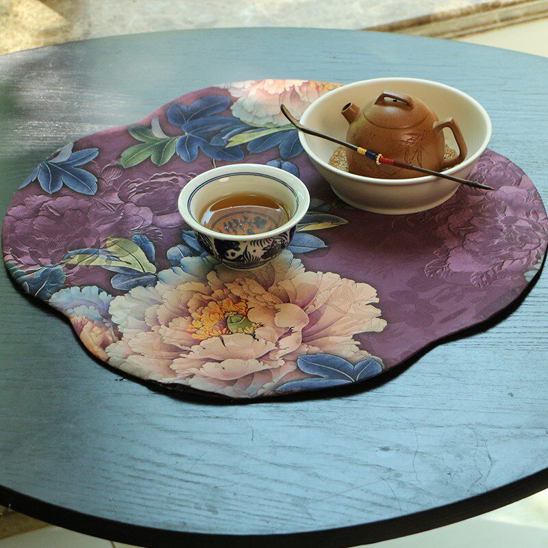 中式禅意织锦海棠茶垫干泡茶席隔热防烫垫子茶杯垫
