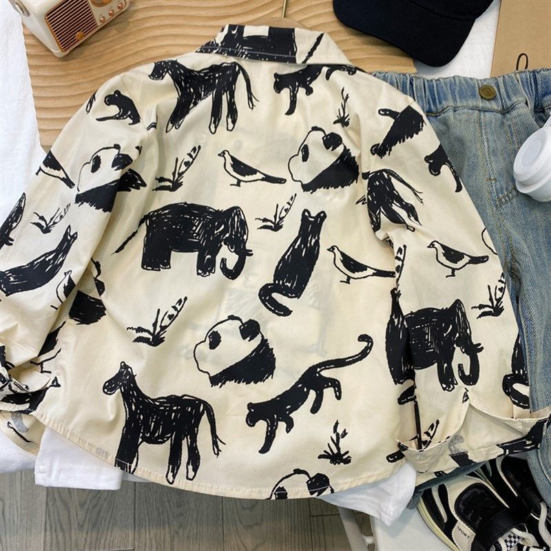 男童衬衫长袖2024新款春秋薄款儿童衬衣休闲宝宝开衫潮男孩中小童