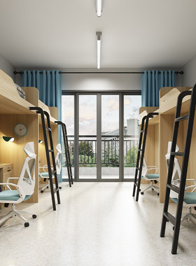 简约学校公寓床板式上下床电竞酒店床学生宿舍床青旅配套书桌衣柜