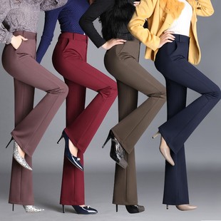 2021秋冬新款直筒微喇裤西裤春秋弹力女裤加绒加长裤子工作装裤子