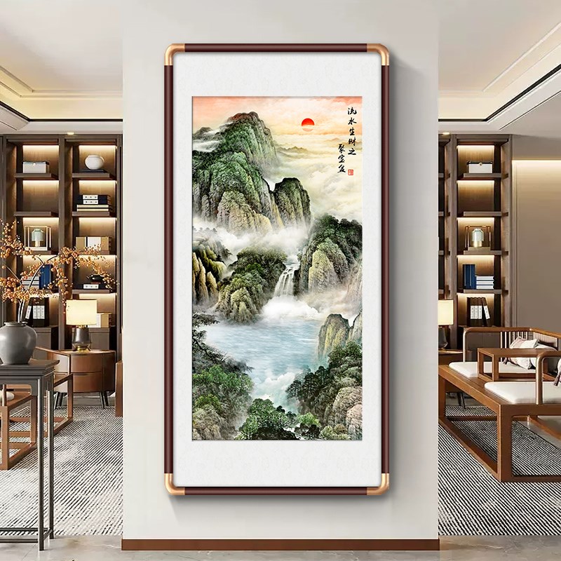 鸿运当头国画山水画新中式入户玄关画正对门装饰画走廊过道高级感
