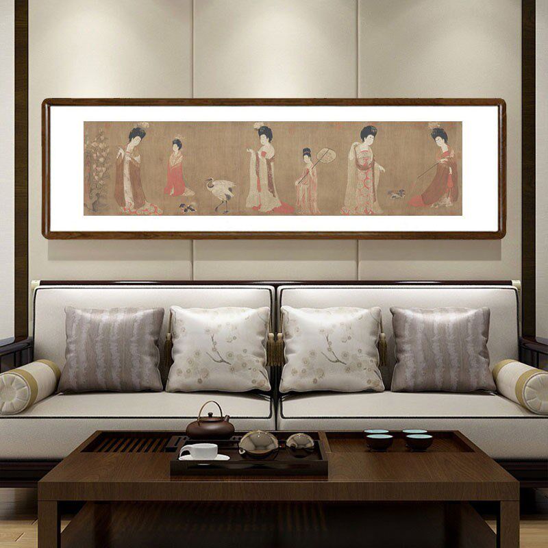工笔人物画新中式客厅装饰画茶室酒楼卧室带框挂画周昉簪花仕女图