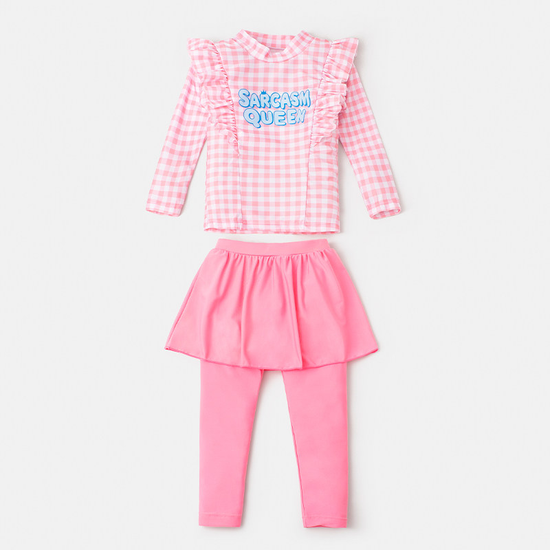 女童泳衣甜美防晒女孩中小童3-5岁7学生保守裙式儿童泳装分体套装