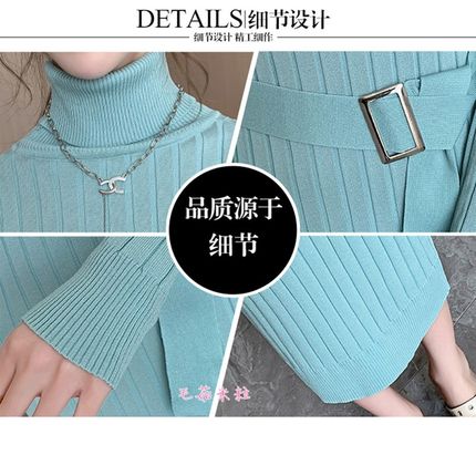 针织连衣裙女秋冬季修身气质高级感配大衣高领长款毛衣打底裙内搭