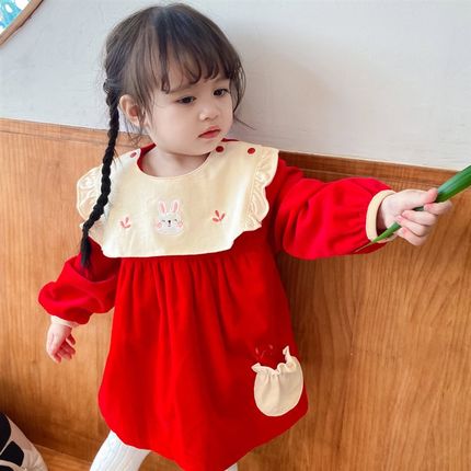 女宝宝罩衣秋冬季外穿洋气防水加绒女孩加厚儿童罩衫婴儿反穿衣