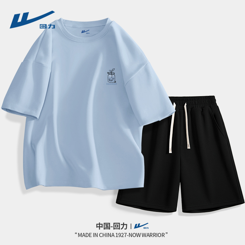 回力运动套装男夏季短袖短裤一套男生2025新款宽松休闲衣服男款D