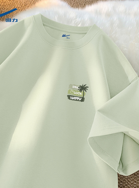 回力纯棉短袖男款青少年夏季穿搭圆领二本针衣服宽松休闲t恤男生D