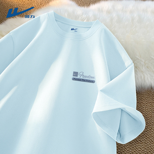 回力纯棉短袖t恤男夏季天蓝色字母印花夏装青少年宽松半截袖男款D