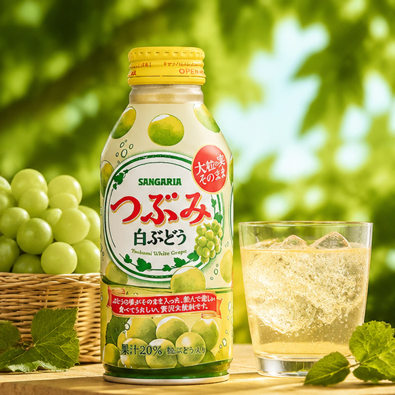 日本进口SANGARIA三佳利白葡萄汁含葡萄肉果汁果味饮料380g铝罐装