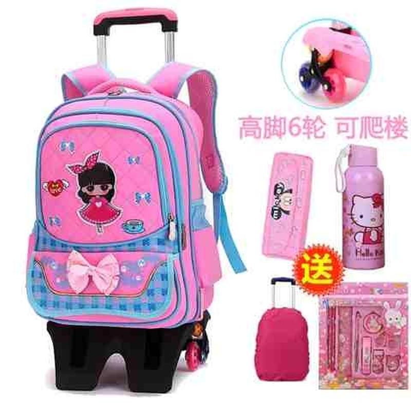 拉杆书包女童小学生三轮六轮儿童拖拉书包2-3-6年级韩版6-12周岁