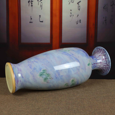 禹州钧瓷花瓶家居客厅陶瓷装饰大号插花花器窑变浅蓝色观音瓶摆件