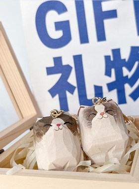 无聊了送ta一对布偶英短当礼物  可爱小猫咪木雕 创意桌面小摆件
