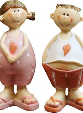 夏日甜心情侣树脂客厅卧室书房摆件甜蜜粉桃人字拖家居礼物装饰