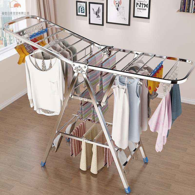 Clothes rack floor folding indoor household stainless steel