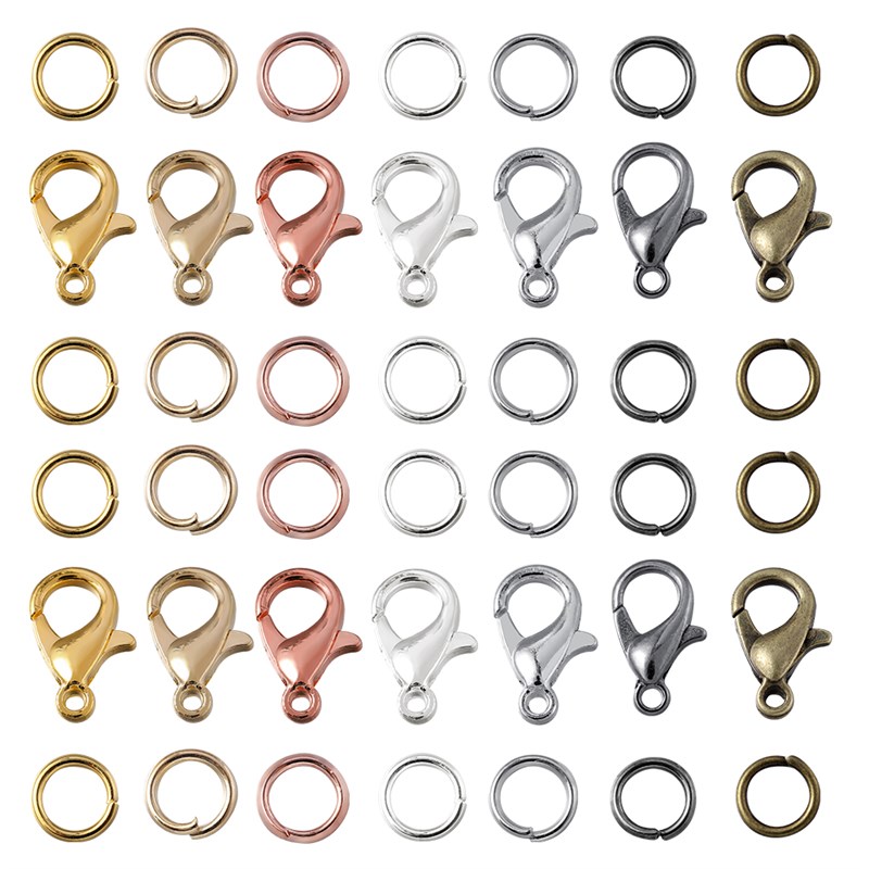 8colors 200pcs Rings+100pcs Clasps Set Lobster Clasp Open Ju