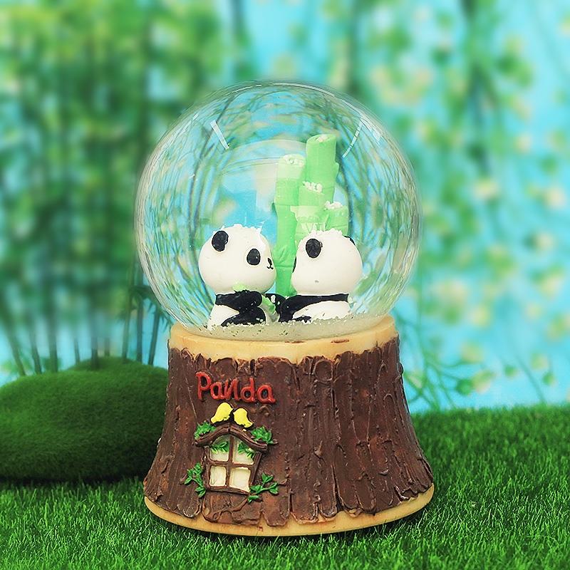 熊猫竹子水晶球音乐盒圣诞节雪花八音盒生日礼物闺蜜伴手礼