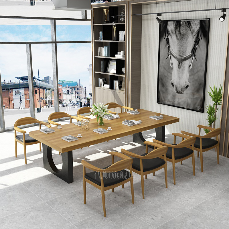 北欧实木会议桌长桌简约现代原木办公桌长方形洽谈桌长条大型餐桌