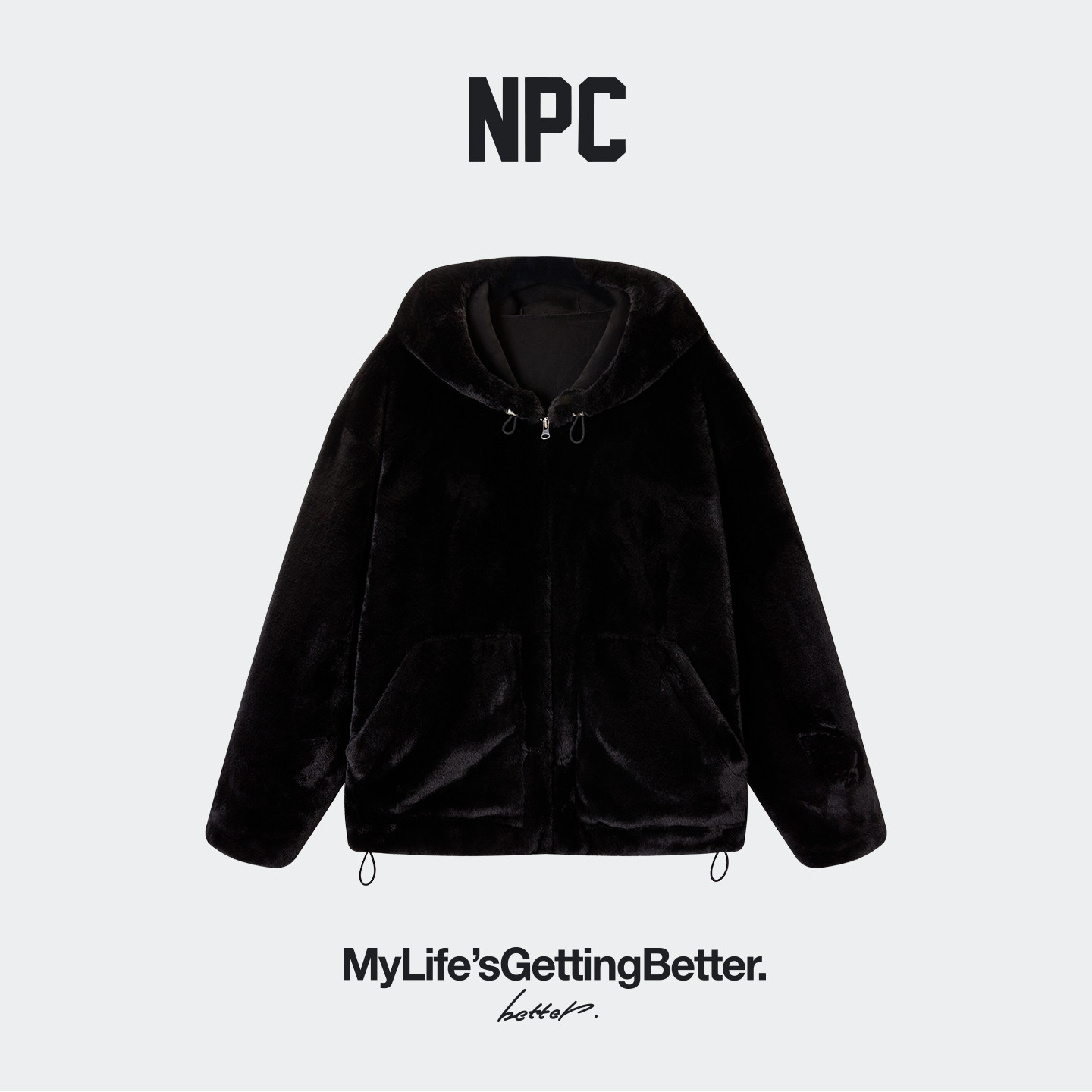 NPC潮牌皮毛一体仿水貂绒环保皮草连帽外套保暖抗风正品假一赔十