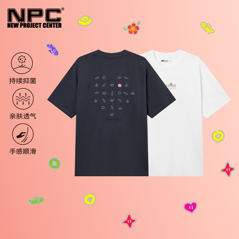NPC纯棉撞色财神桃花发泡印花短袖T恤男凉感抑菌官方正品假一赔十图片