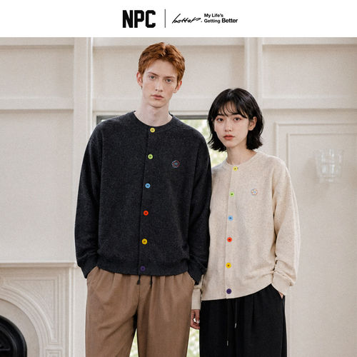 NPC潮牌植绒彩扣针织毛衣男潮流毛衫外套秋新品官方正品假一赔十