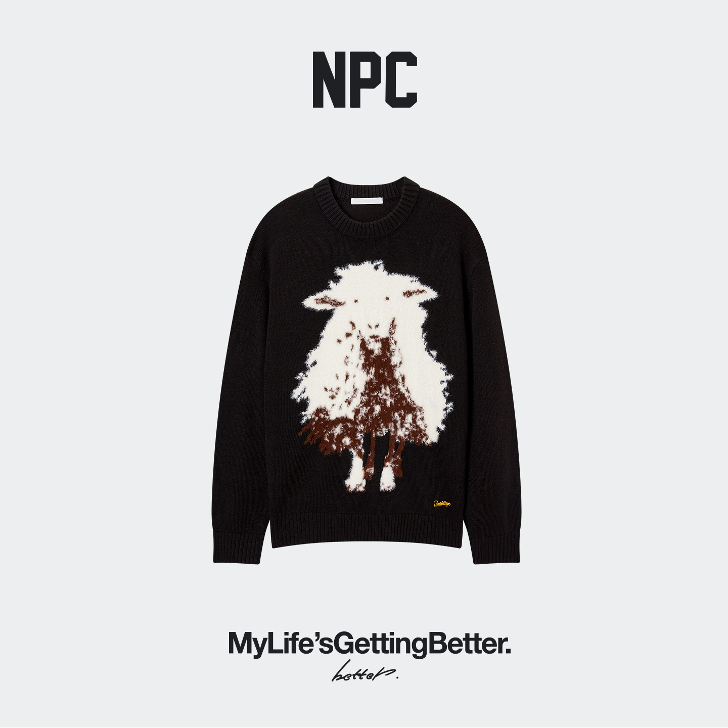 NPC潮牌至臻羊毛胶囊丝光澳毛绒嵌花圆领毛衣男官方正品假一赔十