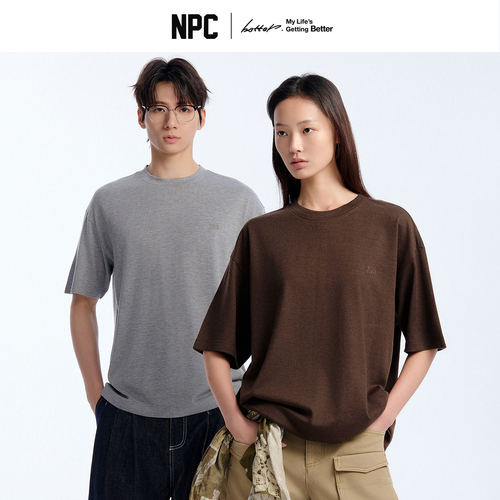 NPC潮牌羊毛短袖T恤圆领刺绣纯色百搭春新品情侣官方正品假一赔十