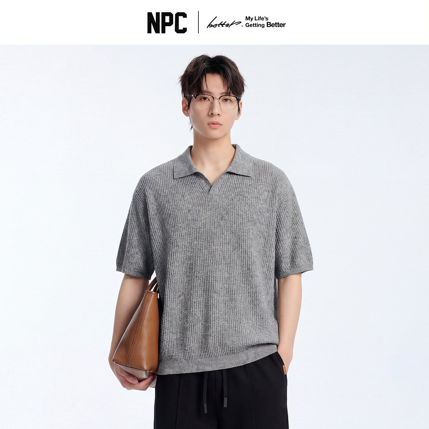 NPC潮牌华夫格海鸥领男士短袖POLO衫老钱风亚麻官方正品假一赔十