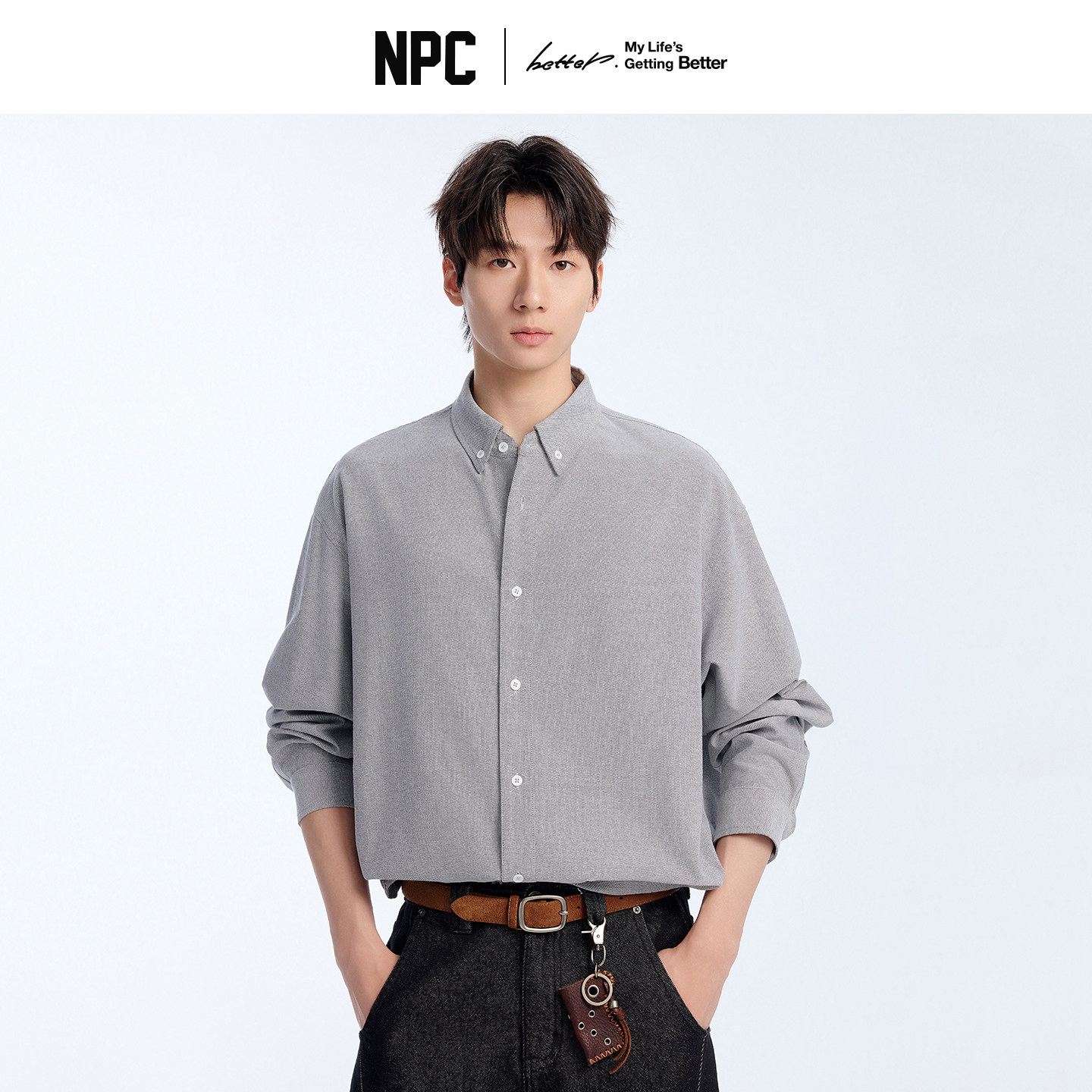 NPC潮牌棉混纺牛津纺长袖衬衫立体小方格春上新官方正品假一赔十