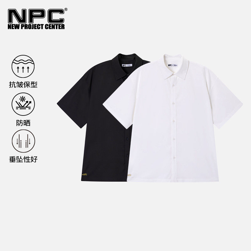 NPC潮牌金线刺绣抖抖翻领短袖衬衫男落肩抗皱官方正品假一赔十图片