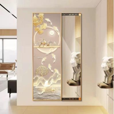 轻奢鱼图隐玄藏HIR式拉全身镜推拉带镜子饰装画可遮挡试衣镜关挂