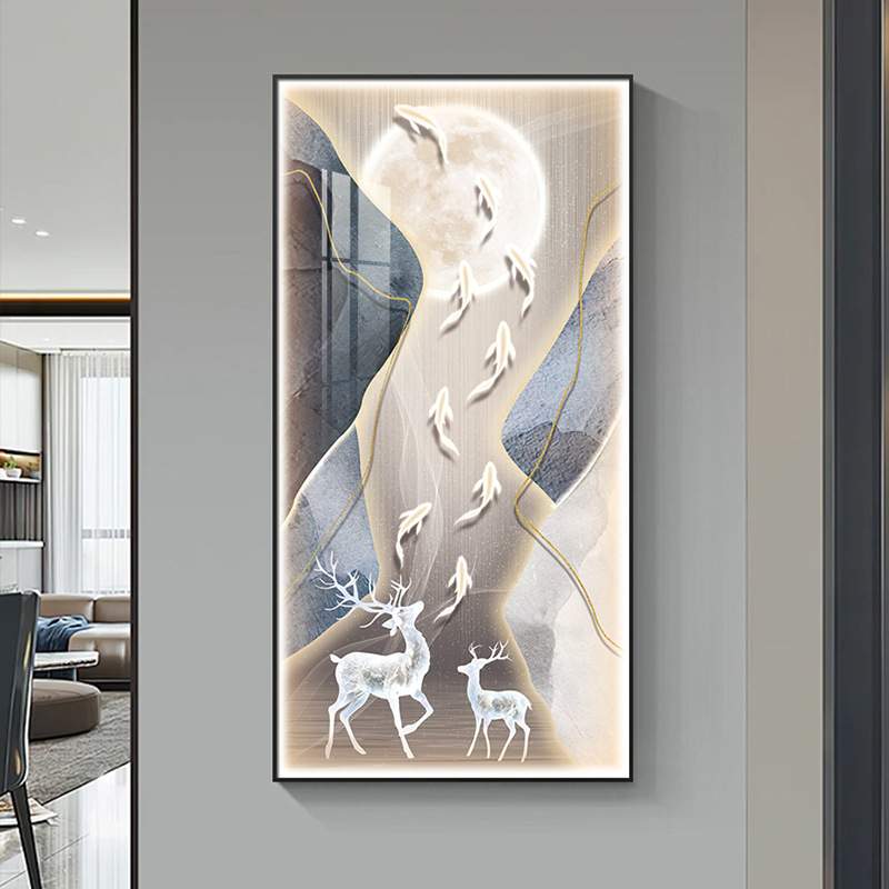 梵砂现代轻奢玄关装饰画高档走廊客厅墙面九鱼图挂画过道墙上竖版图片