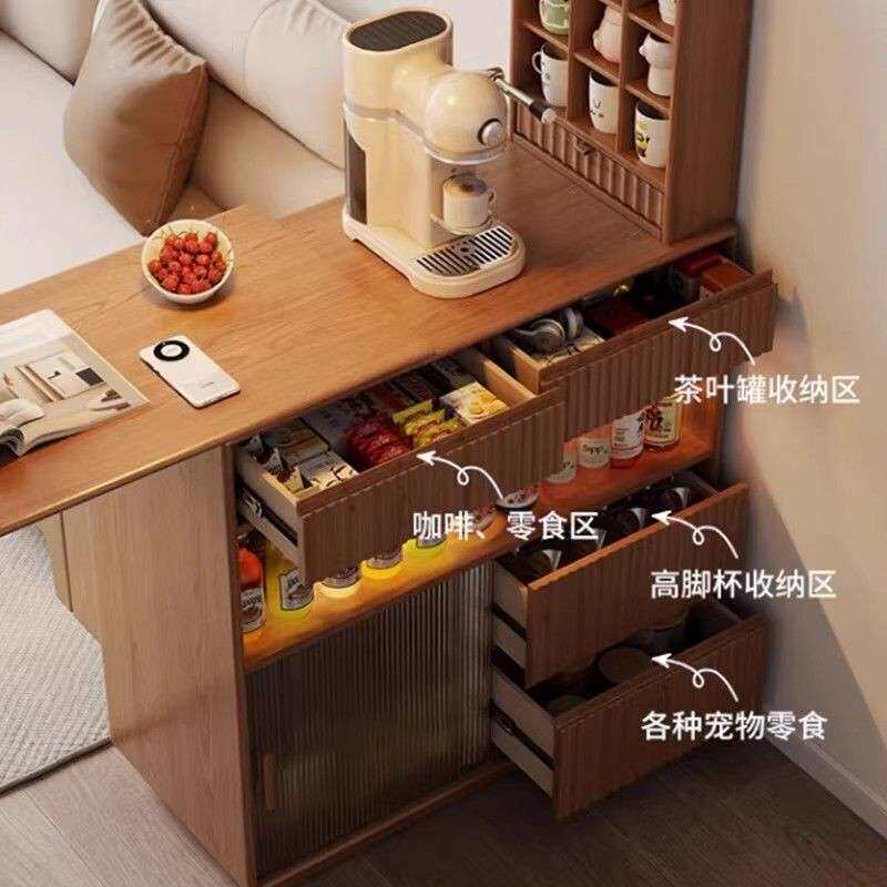 985伸缩移动阳实木吧台子家用台休闲小户型隔桌断窄岛台可餐边柜一体