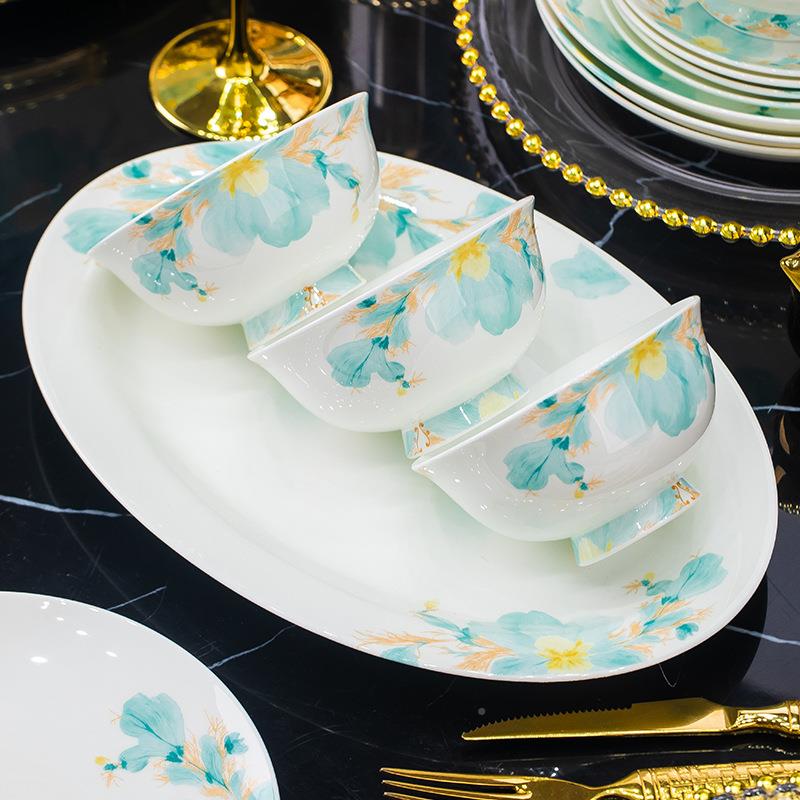 2家025新碗套装用景德碟镇高温釉款下彩陶Z1204瓷碗盘碟组合骨瓷