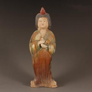 汉唐代彩出ILG土收唐三肥俑仕女人物陶俑古玩古董民间老物藏古摆