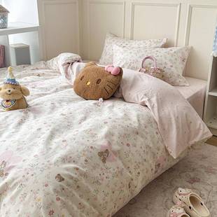 小碎花纯棉床上宿四件套少女心棉床单被RZW套学生舍三套家全用套