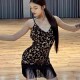 新款 女士拉丁舞服高级感豹纹吊带流苏露背连衣裙集训练功服