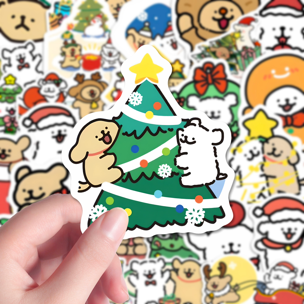 180张圣诞线条小狗贴纸可爱手绘卡通ins风手账本素材手机壳贴画