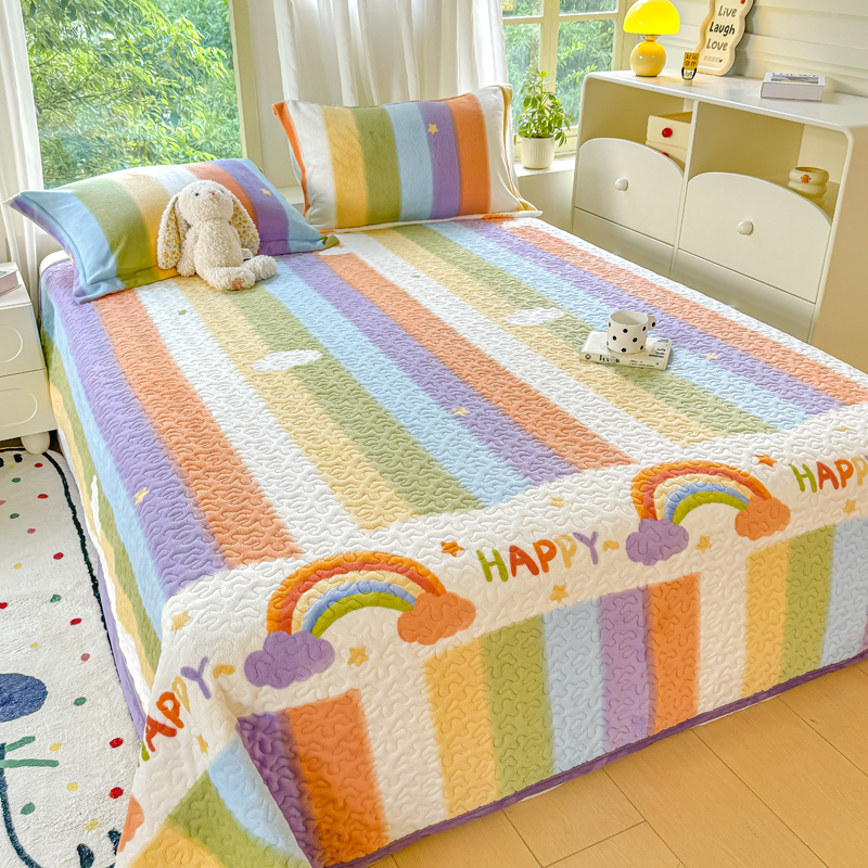 冬季新款加厚牛奶绒床盖高克重夹棉保暖冬被家庭用亲肤柔软舒适