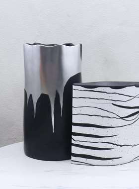 脂新中式水摆墨黑白手绘树花瓶花器桌玄水墨花器关客厅插花样板间