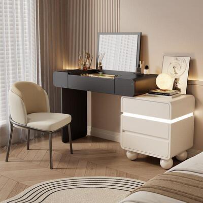 法式盖木翻梳妆台现卧室代简约奶油风轻实奢化妆桌办YOF公收纳柜