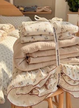 韩式小花a碎类母婴被套单幼件纯棉双层纱PZF布儿童儿园软柔花边被