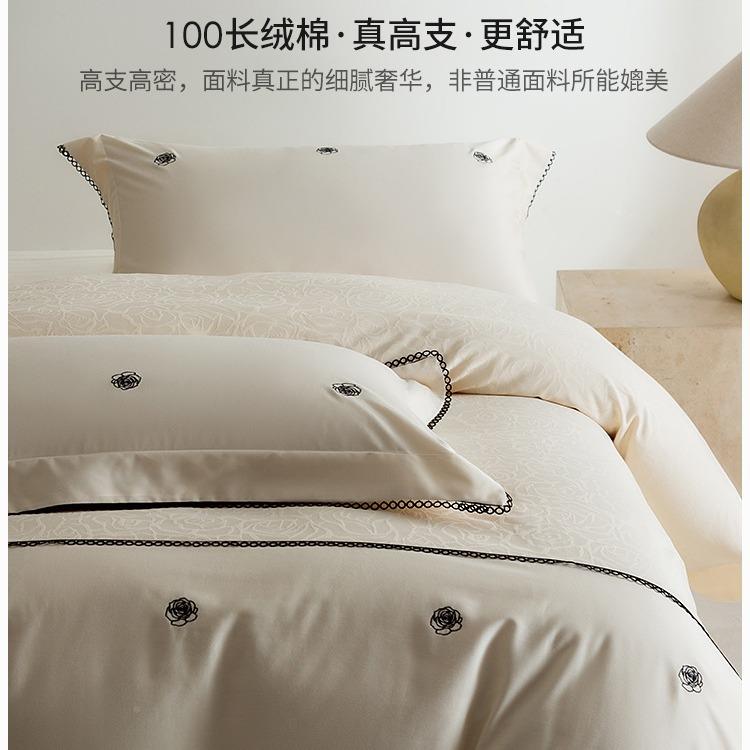 1法式100S床纯棉棉贡长缎四件绒套浪漫YLS-2024玫瑰全棉被套床单