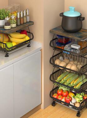 亚马逊房蔬UEC菜置物架落地家用式伸缩水果篮储物纳架厨可收折叠