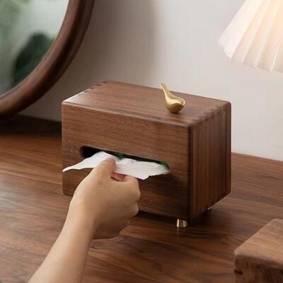 黑胡桃饰纸巾盒客厅木木质极简装餐厅餐巾轻奢酒店BC90021家用抽